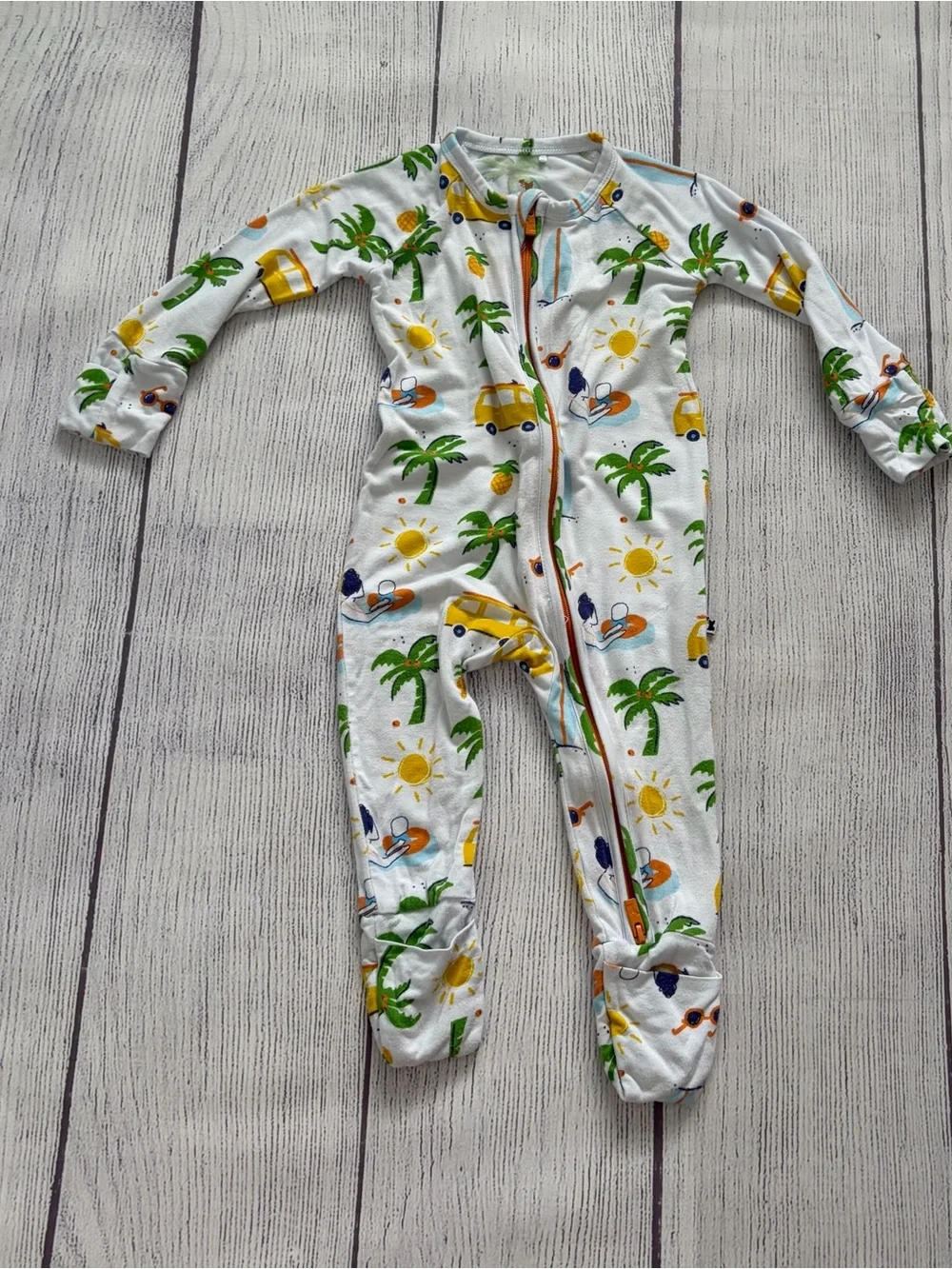 Kiki & Lulu Kids Bamboo White Tropical Print Footless One-Piece Size 3-6 months